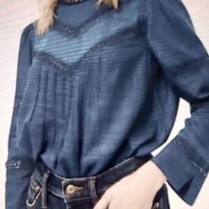 J. Crew Lace Trim Mock Neck Blouse